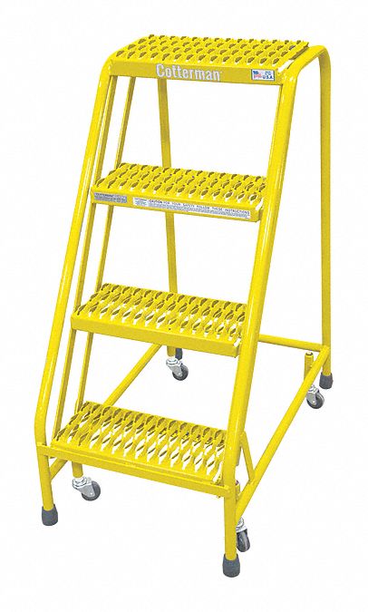 Rolling Ladder, Steel, 40In. H., Yellow