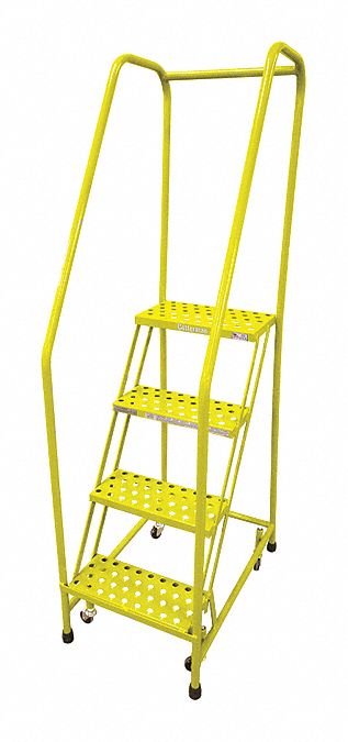 Rolling Ladder, Steel, 70In. H., Yellow