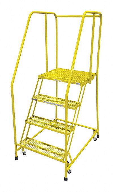 Rolling Ladder, Steel, 70In. H., Yellow