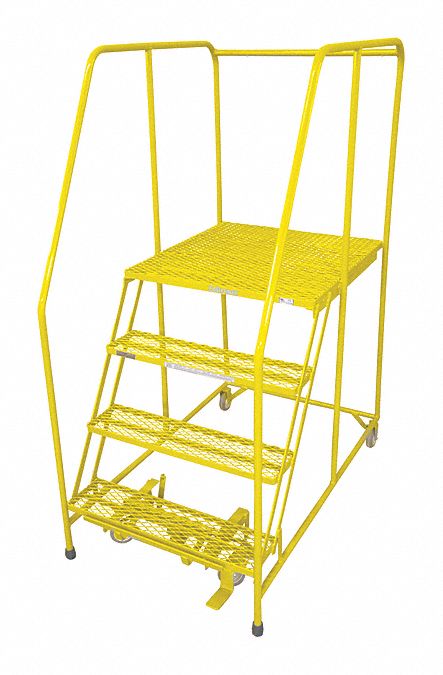 Rolling Ladder, Steel, 70In. H., Yellow