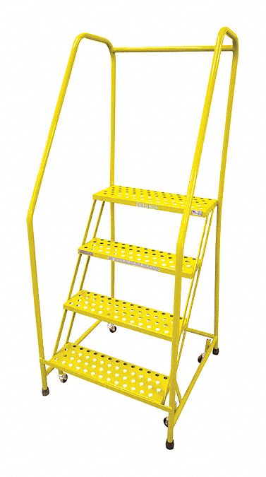 Rolling Ladder, Steel, 70In. H., Yellow