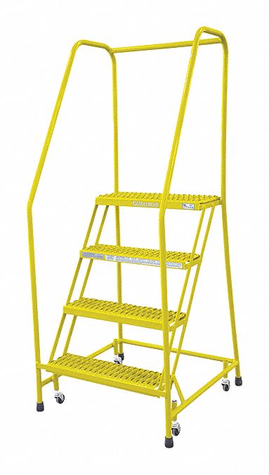 Rolling Ladder, Steel, 70In. H., Yellow