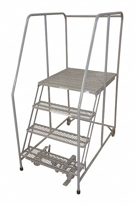 Rolling Ladder: 3.3 ft Platform Ht, Assembled, Steel, Manual Lock, Expanded Metal