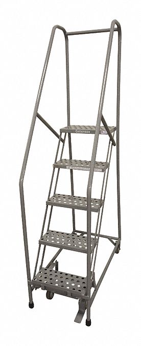 Rolling Ladder: 4.2 ft Platform Ht, Assembled, Steel, Manual Lock, Expanded Metal