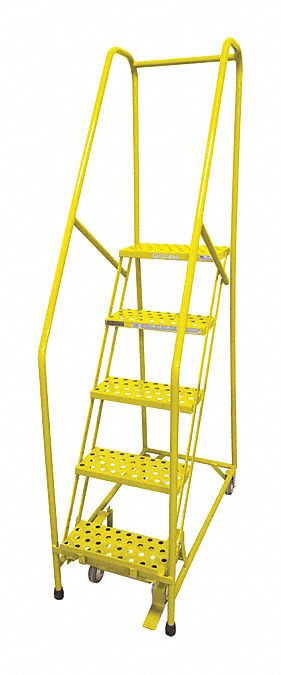 Rolling Ladder: 4.2 ft Platform Ht, Assembled, Steel, Manual Lock, Expanded Metal