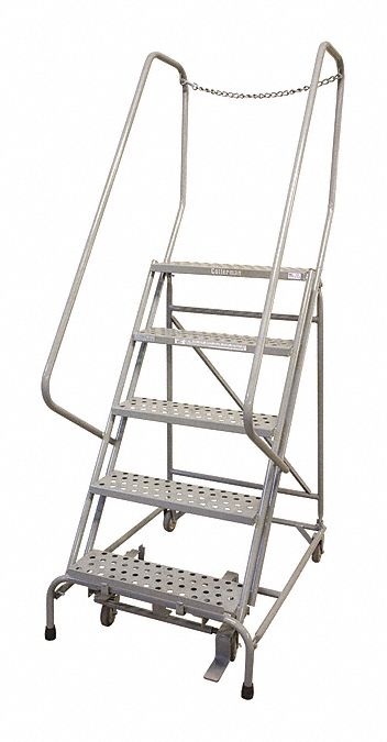Rolling Ladder: 4.2 ft Platform Ht, Assembled, Steel, Manual Lock, Antislip, 30 in x 40 in