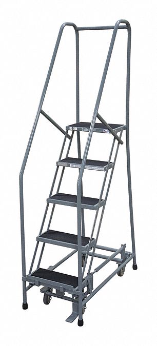 Rolling Ladder: 4.2 ft Platform Ht, Partially Assembled, Steel, Manual Lock, Antislip