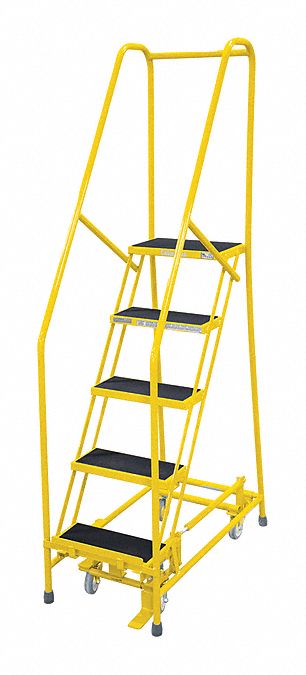 Rolling Ladder: 4.2 ft Platform Ht, Assembled, Steel, Manual Lock, Antislip, 20 in x 40 in