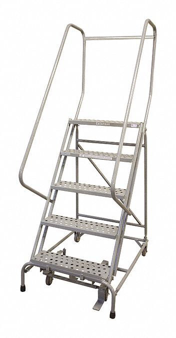 Rolling Ladder: 3.3 ft Platform Ht, Unassembled, Steel, Manual Lock, Expanded Metal