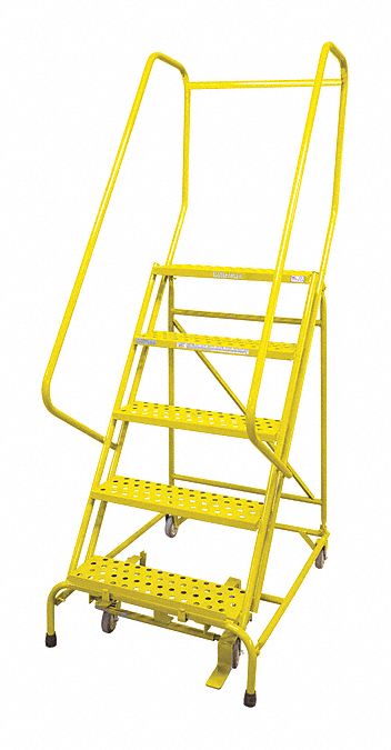Rolling Ladder: 4.2 ft Platform Ht, Assembled, Steel, Manual Lock, Expanded Metal