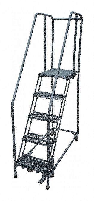 Rolling Ladder: 4.2 ft Platform Ht, Assembled, Steel, Manual Lock, Expanded Metal