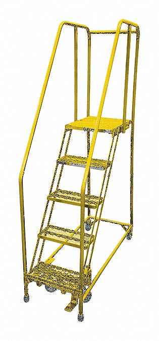 Rolling Ladder: 4.2 ft Platform Ht, Assembled, Steel, Manual Lock, Antislip, 30 in x 40 in