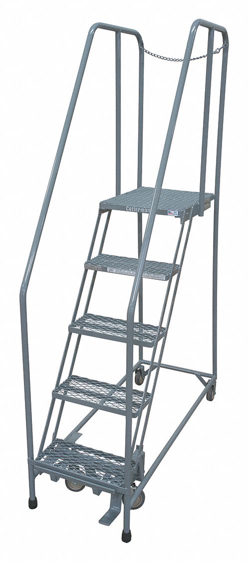 Rolling Ladder: 4.2 ft Platform Ht, Assembled, Steel, Manual Lock, Antislip, 30 in x 40 in