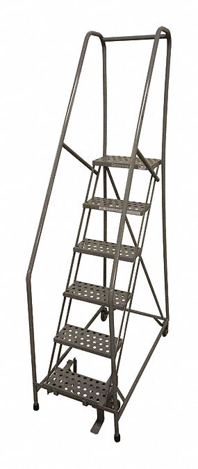 Rolling Ladder: 5 ft Platform Ht, Unassembled, Steel, Manual Lock, Expanded Metal