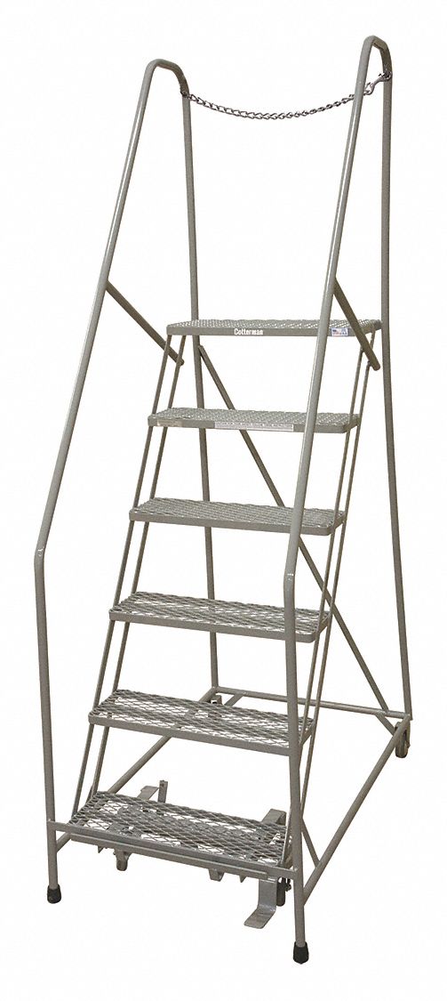 Rolling Ladder: 5 ft Platform Ht, Assembled, Steel, Manual Lock, Expanded Metal
