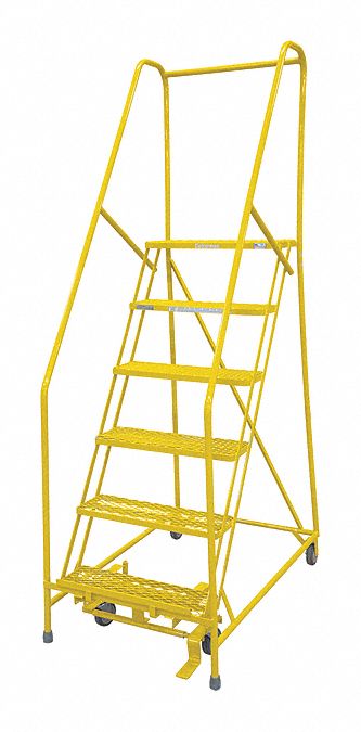 Rolling Ladder: 5 ft Platform Ht, Assembled, Steel, Manual Lock, Expanded Metal
