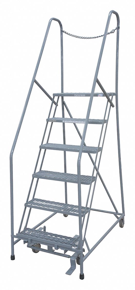 Rolling Ladder: 5 ft Platform Ht, Assembled, Steel, Manual Lock, Expanded Metal