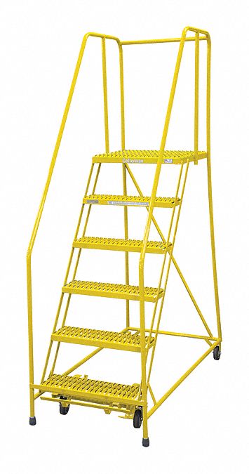 Rolling Ladder: 5 ft Platform Ht, Assembled, Steel, Manual Lock, Expanded Metal