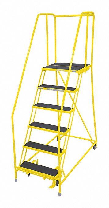 Rolling Ladder: 5 ft Platform Ht, Assembled, Steel, Manual Lock, Antislip, 30 in x 46 in