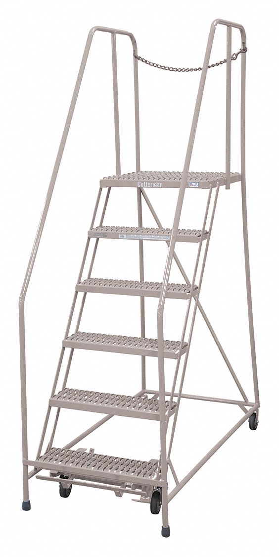 Rolling Ladder: 5 ft Platform Ht, Assembled, Steel, Manual Lock, Perforated, 30 in x 46 in
