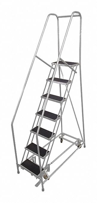 Rolling Ladder: 5.8 ft Platform Ht, Partially Assembled, Steel, Manual Lock, Antislip