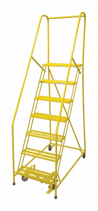 Rolling Ladder: 5.8 ft Platform Ht, Assembled, Steel, Manual Lock, Expanded Metal