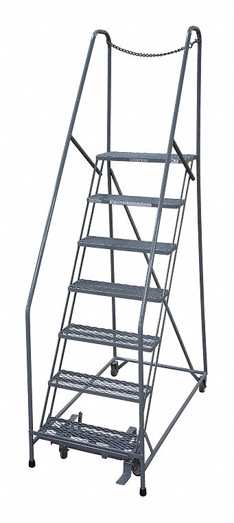 Rolling Ladder: 5 ft Platform Ht, Assembled, Steel, Manual Lock, Perforated, 30 in x 46 in