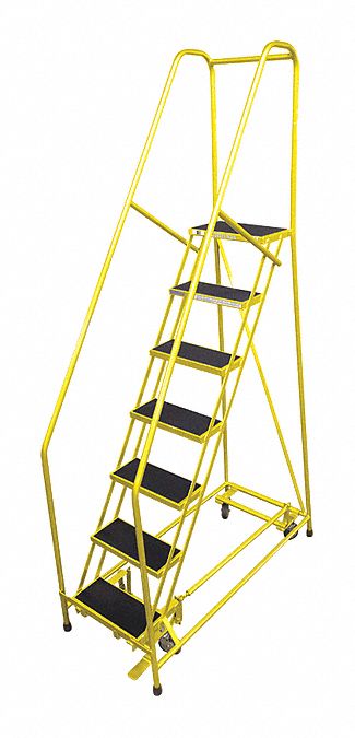 Rolling Ladder: 5.8 ft Platform Ht, Assembled, Steel, Manual Lock, Antislip, 24 in x 53 in
