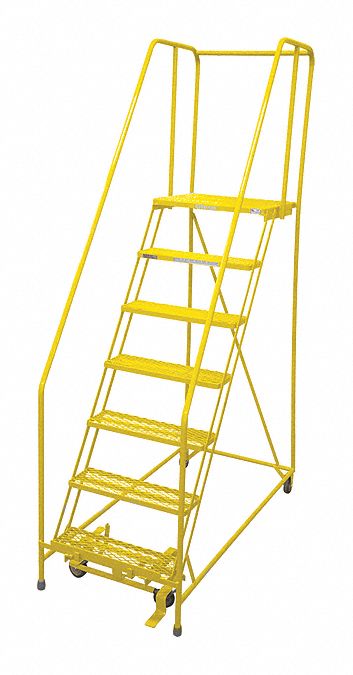 Rolling Ladder: 5.8 ft Platform Ht, Assembled, Steel, Manual Lock, Expanded Metal