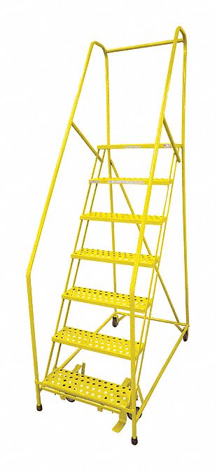 Rolling Ladder: 5.8 ft Platform Ht, Assembled, Steel, Manual Lock, Perforated