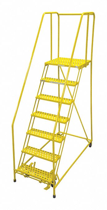 Rolling Ladder: 5.8 ft Platform Ht, Assembled, Steel, Manual Lock, Perforated