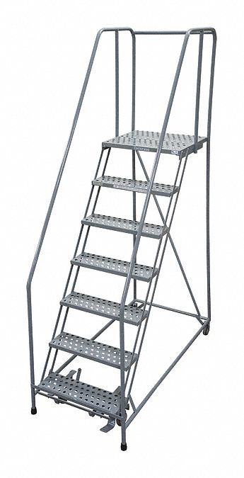 Rolling Ladder: 5.8 ft Platform Ht, Assembled, Steel, Manual Lock, Expanded Metal
