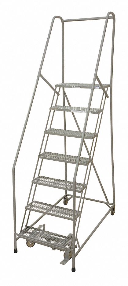 Rolling Ladder: 5.8 ft Platform Ht, Assembled, Steel, Manual Lock, Expanded Metal