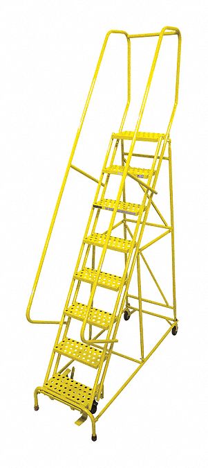 Rolling Ladder: 6.7 ft Platform Ht, Assembled, Steel, Manual Lock, Antislip, 24 in x 61 in