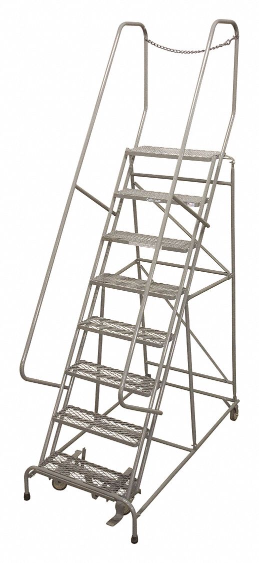 Rolling Ladder: 6.7 ft Platform Ht, Assembled, Steel, Manual Lock, Antislip, 32 in x 61 in
