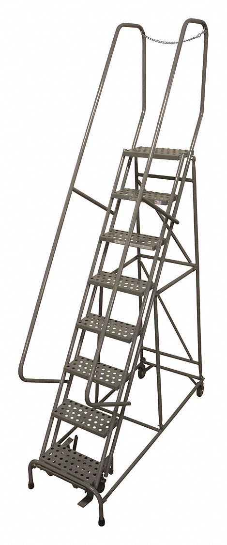 Rolling Ladder: 6.7 ft Platform Ht, Assembled, Steel, Manual Lock, Antislip, 24 in x 61 in