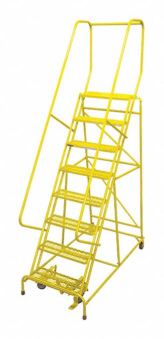 Rolling Ladder: 6.7 ft Platform Ht, Assembled, Steel, Manual Lock, Antislip, 32 in x 61 in
