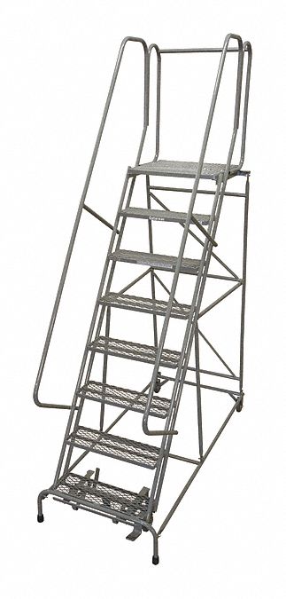 Rolling Ladder: 6.7 ft Platform Ht, Assembled, Steel, Manual Lock, Expanded Metal
