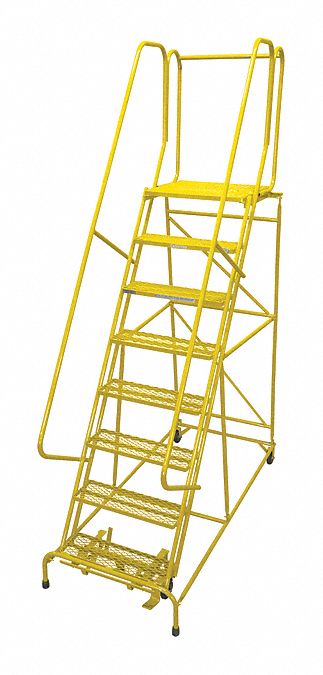 Rolling Ladder: 6.7 ft Platform Ht, Assembled, Steel, Manual Lock, Antislip, 32 in x 61 in