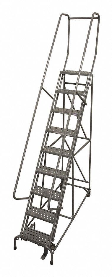 Rolling Ladder: 7.5 ft Platform Ht, Assembled, Steel, Foot-Activated Step Lock