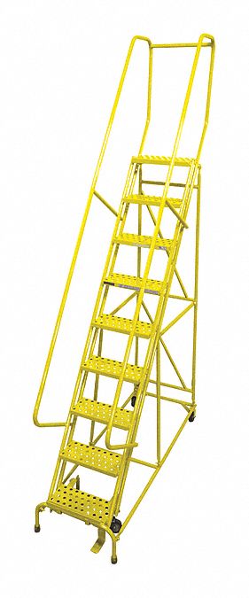Rolling Ladder: 7.5 ft Platform Ht, Assembled, Steel, Manual Lock, Antislip, 24 in x 67 in