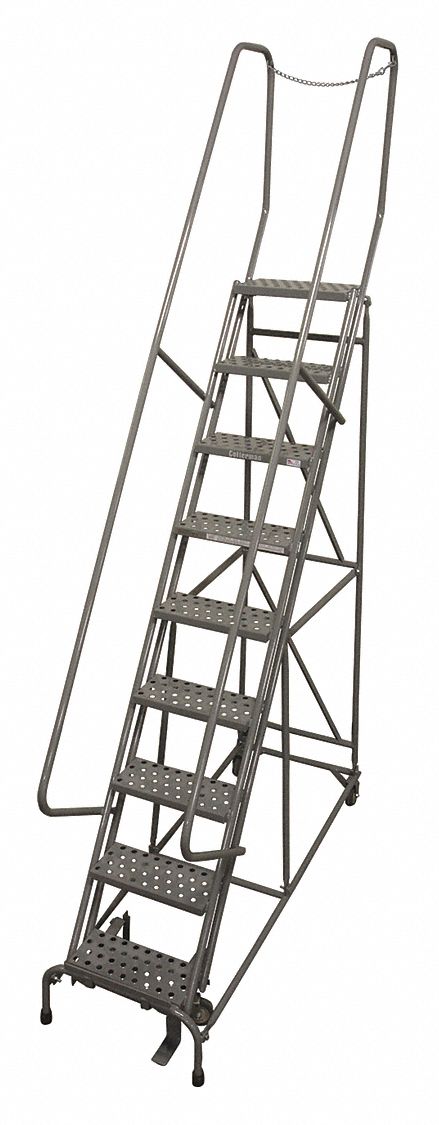 Rolling Ladder: 7.5 ft Platform Ht, Assembled, Steel, Manual Lock, Expanded Metal