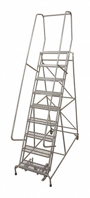 Rolling Ladder: 7.5 ft Platform Ht, Partially Assembled, Steel, Manual Lock, 32 in x 67 in