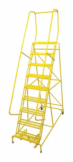 Rolling Ladder: 7.5 ft Platform Ht, Assembled, Steel, Manual Lock, Antislip, 32 in x 67 in