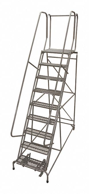 Rolling Ladder: 7.5 ft Platform Ht, Assembled, Steel, Manual Lock, Expanded Metal