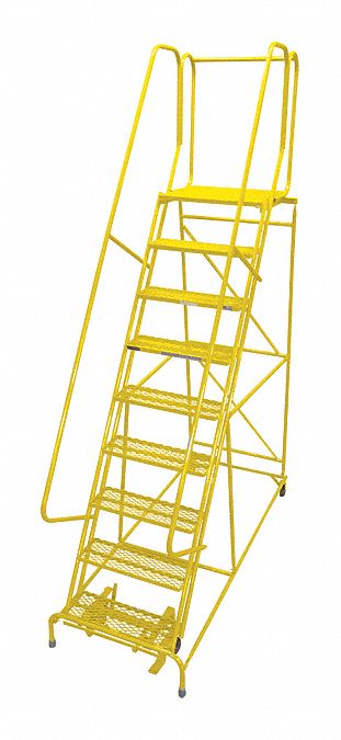 Rolling Ladder: 7.5 ft Platform Ht, Assembled, Steel, Manual Lock, Antislip, 32 in x 67 in