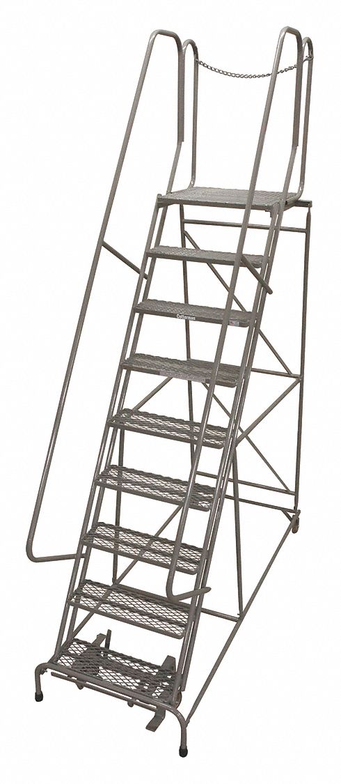 Rolling Ladder: 7.5 ft Platform Ht, Assembled, Steel, Manual Lock, Expanded Metal
