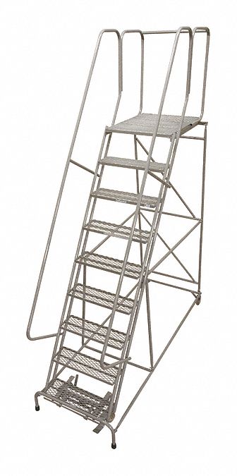 Rolling Ladder: 7.5 ft Platform Ht, Assembled, Steel, Manual Lock, Expanded Metal