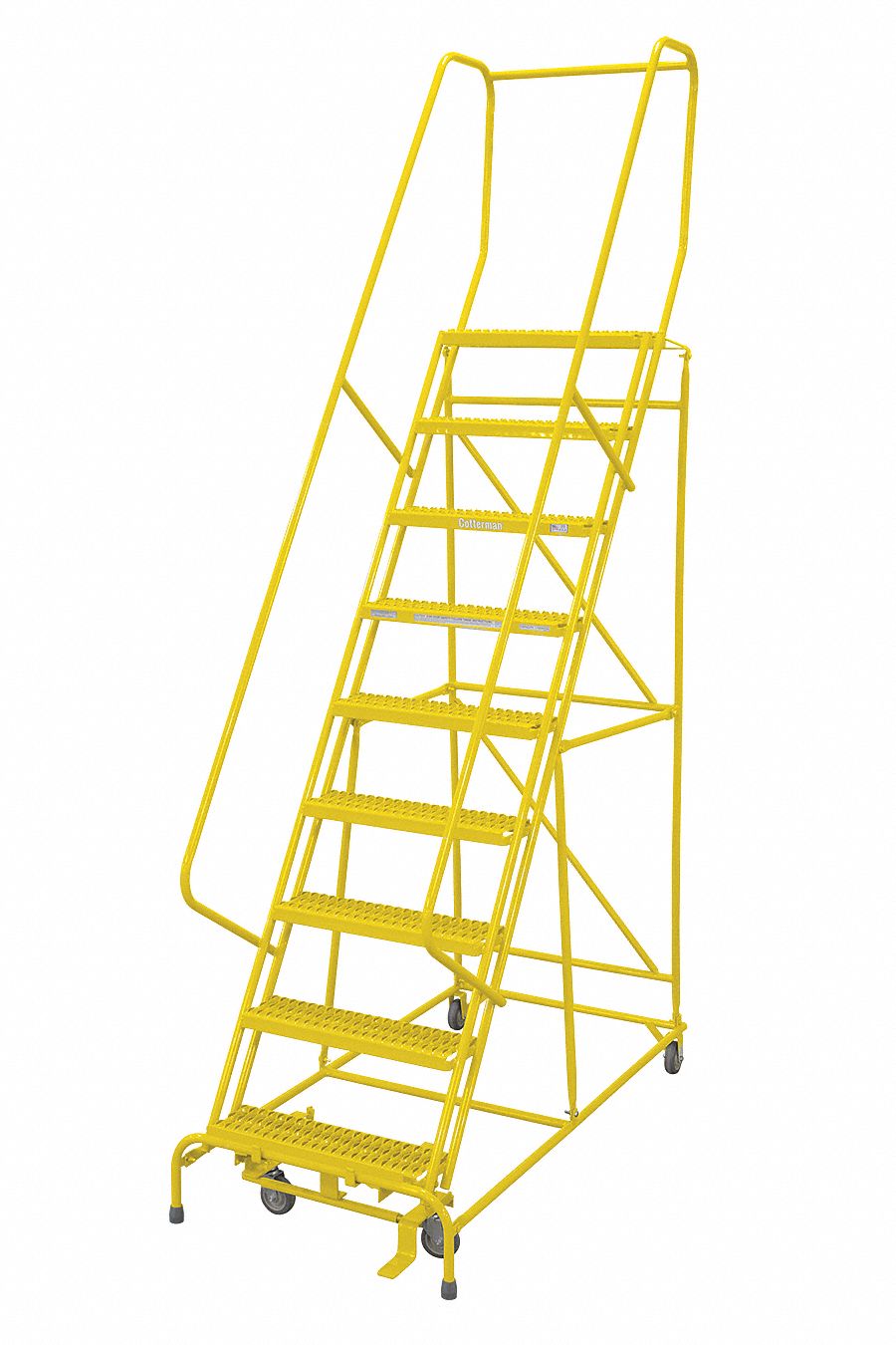 Rolling Ladder: 7.5 ft Platform Ht, Assembled, Steel, Manual Lock, Serrated, 32 in x 67 in