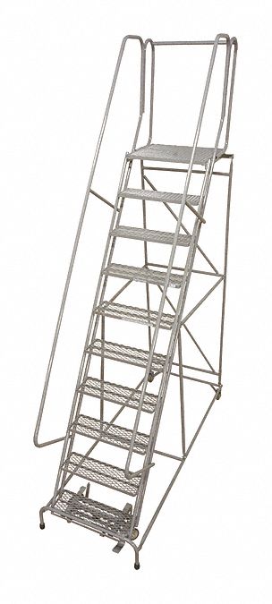 Rolling Ladder: 8.3 ft Platform Ht, Assembled, Steel, Manual Lock, Expanded Metal